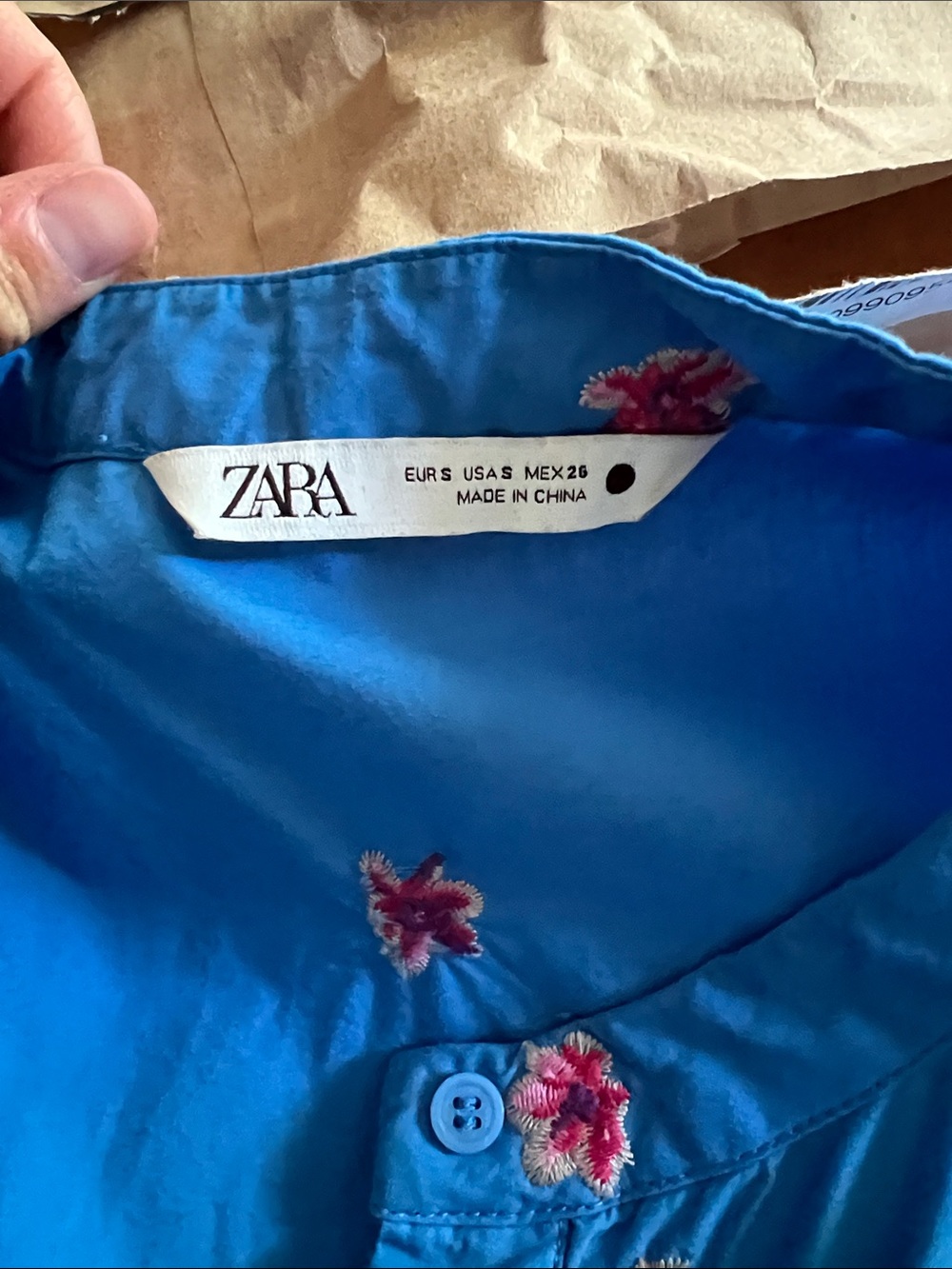 Zara Blue Midi Dress with Pink Floral Embroidery - Picture 4 of 4